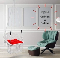 Curio Centre Make in India Round Premium Swing with Polyester Ropes & Mild Steel Frame for Adults & Kids/Indoor Outdoor Hanging Swing Chair with Cushion & Accessories (73 x 81 x 149 cm, White) - White,  , Pack of1 